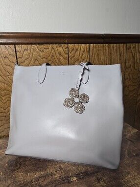 kate spade Light Gray Leather Tote with Floral Charm